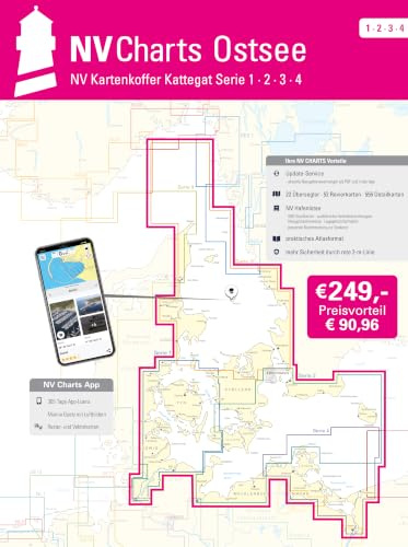 NV Charts Seekarten Set Ostsee - Serie 1-4 - Skagen bis Stettin - Kartenkoffer mit Seekarten im Atlasformat
