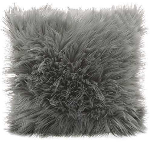 CelinaTex Cuddly Dekokissen 60 x 60 cm grau Langhaar Zierkissen dekoratives Fellimitat Nicki Sofakissen Kunstfell Kissen