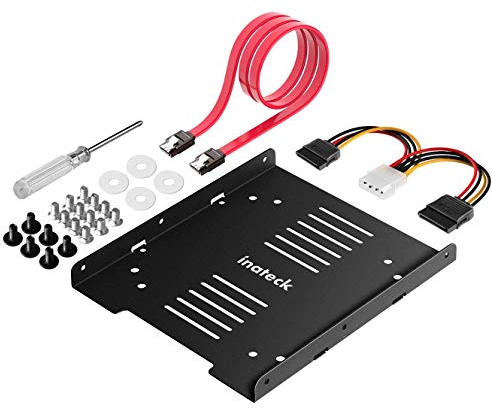 Inateck Einbaurahmen für 2,5 HDD/SSD, 2,5 auf 3,5 interner Dual Festplattenrahmen, unterstützt 1 SSD/HDD, inkl. Montagezubehör und SATA 3 Kabel