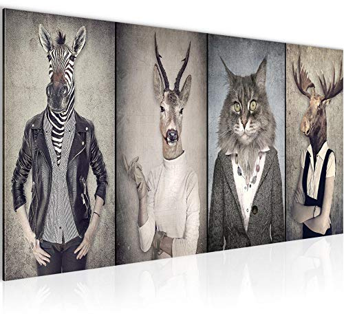 Runa Art Wandbild Tiere Abstrakt 1 Teilig 100 x 40 cm Modern Bild auf Vlies Leinwand Hirsch Lustig Büro Grau 018312a