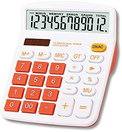 Meichoon Großer Taschenrechner, Orange, Büro-Solar-Taschenrechner, Dual-Power, Finanz-dedizierter 12-stellige Anzeige, große Standardfunktion, Desktop-Business-Taschenrechner, multifunktionaler KA08