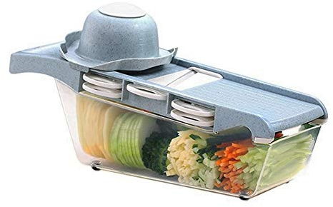 dongzhifeng Food Choppers And Dicers Kitchen Vegetable Slicer With 6 Interchangeable Stainless Steel Blade Hand Protector Storage Container Blue