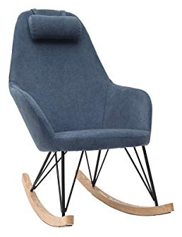Miliboo Sessel Schaukelstuhl Samteffekt Blau Füße Metall und Holz Jhene