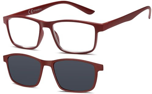 NEW VISION Lesebrille, Brille mit magnetischem Clip für Sonnenbrille, 100% UVA- und UVB-Schutz, NV8126 Clip-On-Lesebrille für Damen und Herren (rosso, 2.5, x)