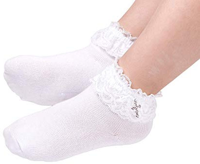 Flora Girl's First Holy Communion/Confession/Pageant Occasion Ankle-Length Socks (Large, Lace Frill+2 Cross Pendants)