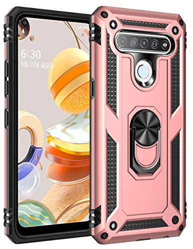 BestST Handyhülle für LG K61/LG Q61/LG Q630 + Displayschutz, Cover für LG K61/LG Q61/LG Q630 hülle, 360 Grad Drehbar Ringhalter Handytasche Case für LG K61/LG Q61/LG Q630 Handy Hüllen,Rosegold