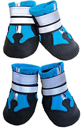 Leeko Hundeschuhe, 4er-Set wasserdichte Anti-rutsch Hundestiefe Schneeschuhe Pfotenschutz mit reflektierendem Riemen, Klettverschluss, Regenschuhe Hundestiefelmit für Kleine Hunde, S
