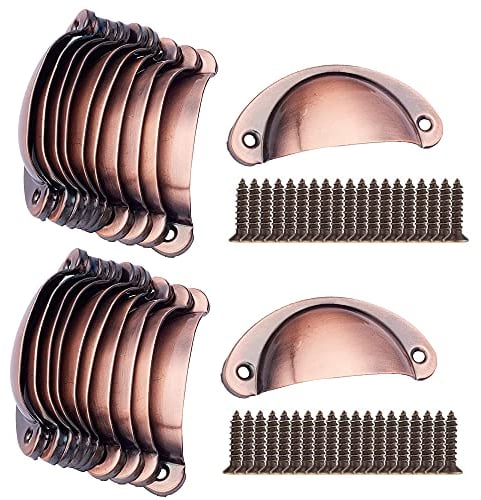 Bestgle 20 Packs Retro Shell Cup Handles, Brushed Red Copper Kitchen Cupboard Drawer Shell Pull Handles with Screws (81 x 35 mm)