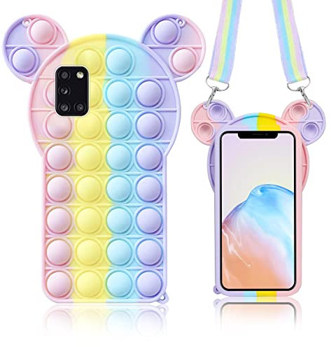 Handyhülle für Samsung Galaxy A51 5G/4G, für Samsung Galaxy A31 Hülle Mädchen Frauen Niedlich Cartoon Trendy Spaß Cover mit Band Lanyard Weich Silikon Bubble Pop Spielzeug Lustig Stoßfest Schutzhülle