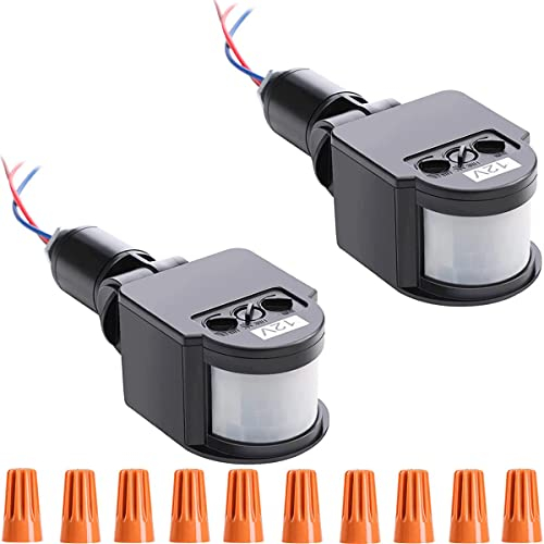 Youmile 2 piezas DC 12V Sensor de movimiento infrarrojo automático PIR Sensor de movimiento Interruptor Detectores de movimiento Sensor de movimiento con tapa de perilla para luz de inundación LED