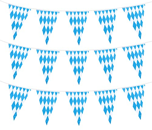 30m Oktoberfest Deko Wimpelkette Blau Weiß Girlande, 3St Oktoberfest Bayrische Wimpelkette Dreiecksfahnen Girlande Fotorequisitten Bayrische Dekoration, Flagge 20 x 30 cm, einzelne Bannerlänge 10m