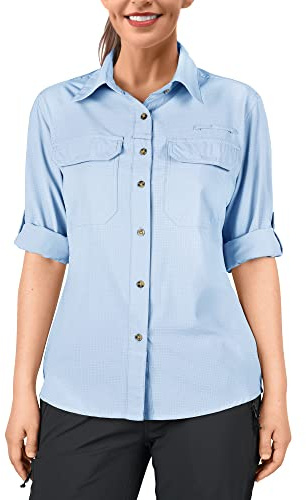 33,000ft Camisa para mujer UPF50+ con protección UV, de secado rápido, para tiempo libre, manga larga, para senderismo, pesca, safari, viajes, golf