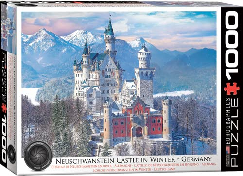 empireposter Schloß Neuschwanstein im Winter - 1000 Teile Puzzle Format 68x48 cm + Puzzle Alu Rahmen für 1000er