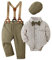 Completini e coordinati per Bambino Gentiluomo Vestito Battesimo Maschio Bambini e Ragazzi Abiti Camicia con Farfallino + Pantaloni con Bretelle + Berretti Abbigliamento Verde, 12-18 mesi