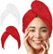 LUXTOGO® Haarturban-Premium Haarhandtuch 100% Baumwolle, Hochwertiges Turban Handtuch mit Knopf und Gummizug, Super Saugfähiges Kopfhandtuch (Weiß+Rot)