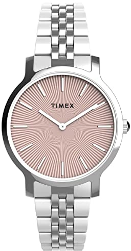 Timex Transcend Damen-Armbanduhr, 34 mm, Edelstahl, rosa Zifferblatt, silberfarbenes Gehäuse, Edelstahl