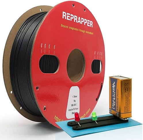 RepRapper Elektrisch leitfähiges PLA 3d drucker filament 1,75 mm 1kg Kartonspule Maßgenauigkeit +/- 0,03 mm, passend für die meisten FDM-Drucker, filament pla schwarz