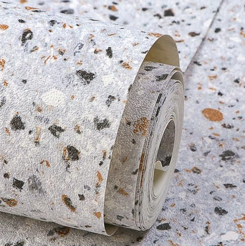 BPILOT Tapete Schlafzimmer Wohnzimmer Hintergrund Kies Sandstein Terrazzo Mattierte Pvc-Tapete Nicht Selbstklebend Grau