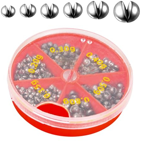 Wisebom Fiteber Angelblei, 128g Angelblei Bleischrot Angeln, Schrotblei Angeln mit Aufbewahrungskiste, Blei Angeln Gewichte Herausnehmbare Schrotbleie 7 Größen, 0.15g, 0.2g, 0.3g, 0.4g, 0.5g, 0.8g