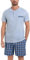 Litherday Pyjama Homme Ete Coton Ensembles de Pyjamas à Manche Court Vêtements de Nuit Courte à Carreaux Respirant Confortable Doux Deux Pièces Bleu Clair XL