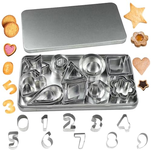 TYXHXTF 40 Pcs Cookie Cutters, Biscuit Cutters, Heart Cookie Cutter, Baking Set, Heart Flower Star Circle ect Shapes Baking Mould, for Kitchen Baking Birthday Cake Decorating