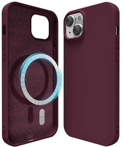 oakxco Silicone Case for iPhone 15 Plus/ 14 Plus Compatible with Magsafe Magnetic Wireless Charging, Slim Thin Soft Rubber Gel with Magnet, Matte TPU Mag Cover for Women Men, Burgundy Wine