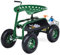 RELAX4LIFE Carrello da Giardino a Rotelle, Sedia da Lavoro da Giardino con Cestino e Vassoio Portaoggetti, Ruote, Seduta Ergonomica, Manico Estensibile (96,5 x 47,5 x 47-55 cm)