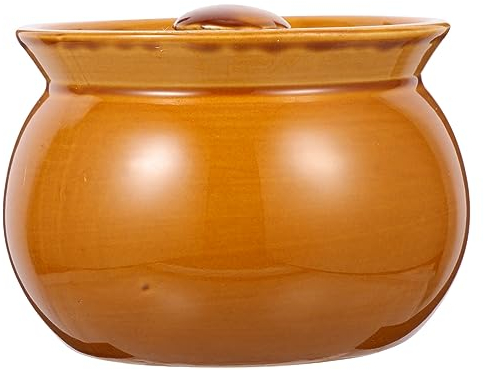 WATIIFUFU 500ml Brown Earthenware Clay Pot for Cooking Kitchen Ceramic Stew Jar Clay Cookware Soup Bowl Lid Multi-function Soup Pot