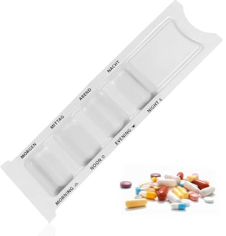 Hygiene100 Pillenbox mit 4 Fächern – BPA-frei – Packung mit 10 Stück, Medikamenten-Organizer, viermal täglich – morgens, mittags, abends und vor dem Schlafengehen für den täglichen Gebrauch | (weiß)