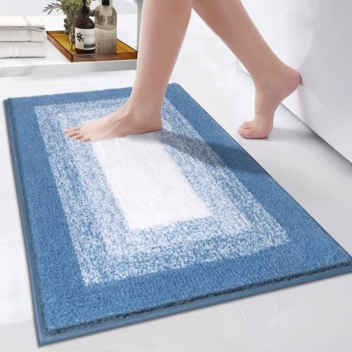 Enyhom Weich Groß Badematten 80 x 120 cm, Badezimmerteppich Badteppich rutschfeste Wasserabsorbierend Badvorleger für Dusche,Badewanne Maschinenwaschbar Duschvorleger Duschteppich,Blau