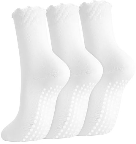 Utensilsto 3 Paar Pilates Socken Stoppersocken Damen Rutschfeste Yoga Socken Damen 37-42 Reformer Pilates Socks Rüschen Grip Socks für Pilates Barre Ballett Tanz Trampolin Barfuß