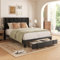 viplov Double Bed Frame, 4ft7 Upholstered Platform Bed with Tufted Headboard & Wing Side and Storage Drawers, Wood Slat Support, Mattress Foundation, No Box Spring Needed, Black