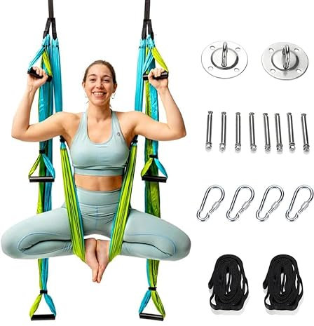 TINMAGI Hamaca de Yoga Aéreo, Columpio de Yoga Aéreo Antigravedad, Toalla para Colgar, Hammock con Correas de Extensión y Accesorios de Montaje, para Rehabilitación Pilates Fitness