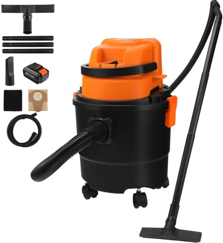 LIGO Cordless Wet & Dry Vacuum Cleaner, 4 Peak HP Portable Shop Vac with 4.0Ah Battery, 15L Capacity, HEPA Filter & Accessories for Home, Garage, Car & Workshop
