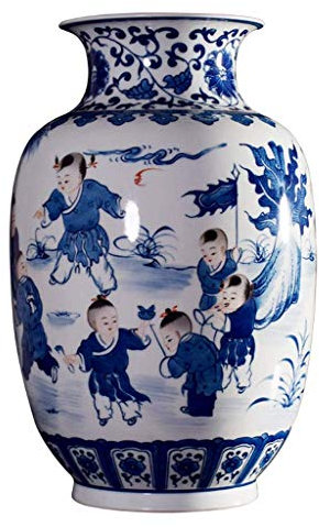 GAROEN Vase décoratif pour la Maison, Porcelaine Chinoise Vintage Bleue et Blanche, Vase à Personnages Amusants, Art de la Composition Florale, décoration d'intérieur Artistique