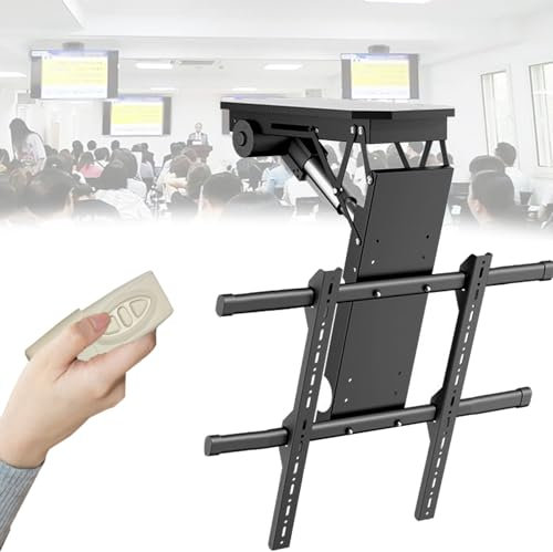 Support TV plafond motorisé compatible avec la plupart des téléviseurs de 50 à 90, support TV plafond électrique avec réglage d'angle de 0 à 85°, grand support TV rabattable motorisé