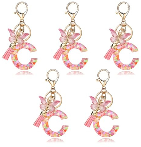 Pqahffowr Type C Fashionable Pink Letter Keychain Butterfly Keychain Crystal Epoxy Pendant Easy to Use