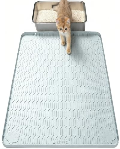 ANWA Cat Litter Box Mat, 86cm x 56cm Large Food-Grade Silicone Mat for Litter Box, Heavy-Duty, Easy to Clean