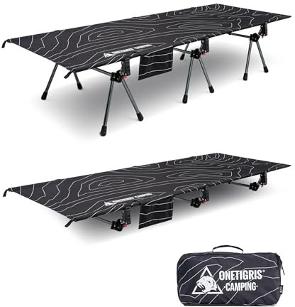 OneTigris SUPRANUBIS Feldbett klappbar 190×70 cm, tragbar Campingbett faltbar leicht, Klappbett Camping bis 150 kg für Zelt, Outdoor, Reisen, Garten, Büro (Schwarz 2)