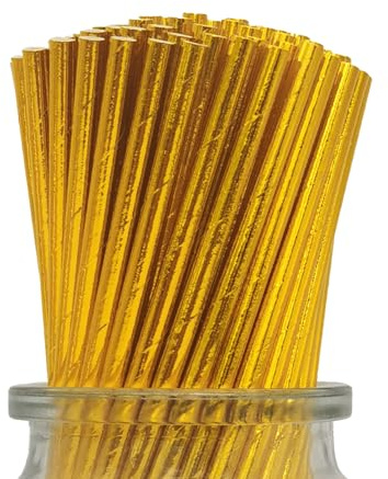 Metallic Golden Party Papier Strohhalme, 100 Stück Gold Einweg Trinkstrohhalm für Hochzeit, Geburtstag, Anlässe, Cocktail Deko - 19,7 x 0,6 cm