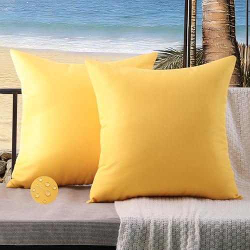 ViaElayu Outdoor Kissenbezug 40x40 Gelb Wetterfest Kissen Kissenhülle Sommer Frühling Wasserdicht Kissenbezüge Kissenhüllen Polster Garten Balkon Terrassen Lounge Außenbereich Couch Deko 2er Set