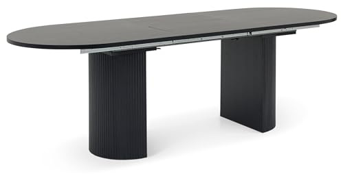 IDIMEX Esstisch EMEZA 180-240 x 90 mit ausziehbarer Tischplatte, Schwarz - Ovaler Esszimmertisch mit robusten Standfüßen in Lamellenoptik, großer Küchentisch mit Stabiler MDF Tischplatte.