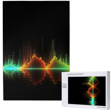 Cool Music sound wave Printed Jigsaw Puzzle with Storage Box, Wooden Puzzle for Adults and Kids, 1000 Pieces Family Fun Decorative Game