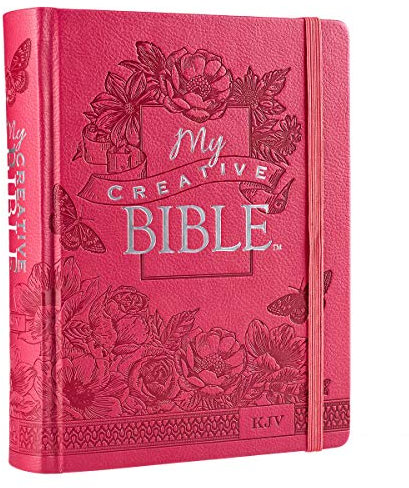 KJV Holy Bible, My Creative Bible, Faux Leather Hardcover - Ribbon Marker, King James Version, Pink Floral W/Elastic Closure
