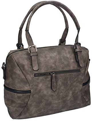 Damen Handtasche PARIS 2 Henkeltasche Umhängetasche mit Reißverschluss, Schulterriemen und zwei Henkeln Farbe taupe