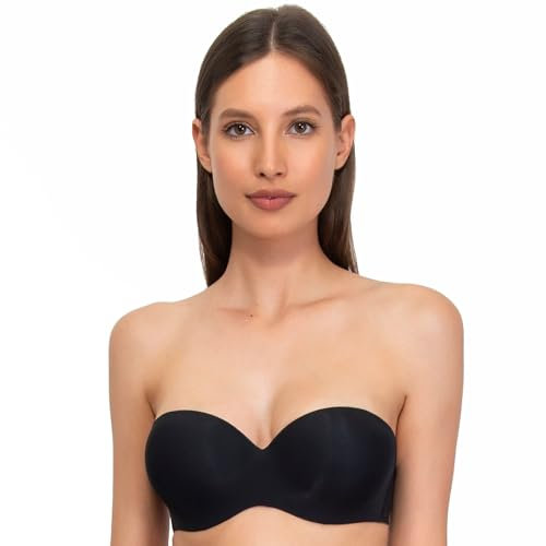 SÌèLEI, Fascia con Coppe Graduate, Realizzata in Morbida Microfibra, con Finiture Invisibili, Ferretto Invisibile, Spalline Removibili, Designed in Italy, Color Nero, Taglia 5B