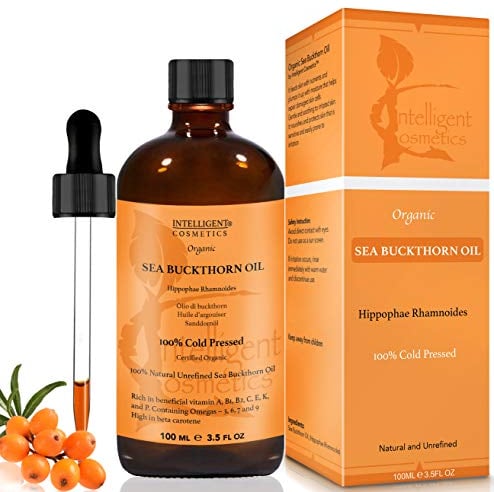 SEA Buckthorn Oil 100ML, 100% Cold Pressed Organic, Unrefined, Pure & Natural, Repairs Damaged Skin, Calms Irritated Skin, Heals Rosacea Supplied in Glass Amber Bottle with Pipette
