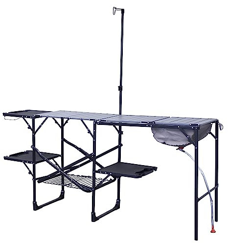GCI Outdoor Master Cook Station | Table de Cuisine Pliante Portable avec évier à Coque Souple, Table résistante à la Chaleur et Manche télescopique pour Camping