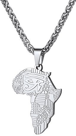 U7 Halskette mit Anhänger für Männer Edelstahl Afrikanische Karte mit Gravur Horusauge Muster Ägypten antiken Schmuck für Weihnachten Jahrestag, Silber