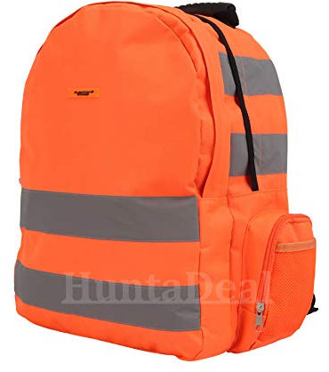 HuntaDeal Hi Vis Backpack Adjustable Rucksack Bag | High Visibility Safety Reflective Work Cycle Hiking Walking Heavy Duty 25L Capacity, Orange